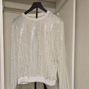 White Sequin Long Sleeve Top and Pant